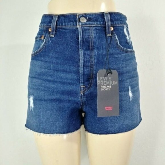 Levi's Cutoff Straight Fit Shorts Size 31 Premium Ribcage Ultra-High Rise - Picture 5 of 12